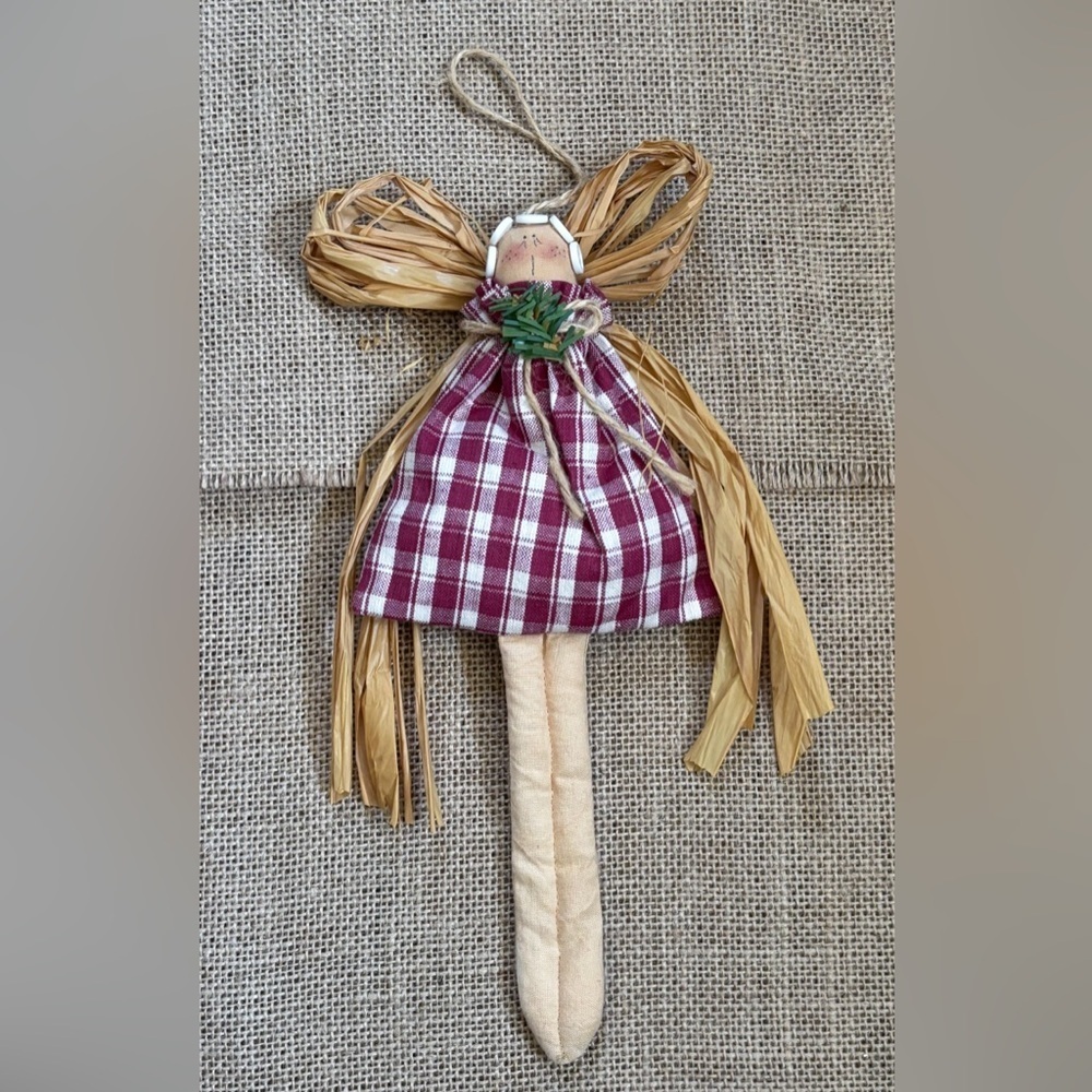 Vintage Handmade Fabric Angel Doll Ornament Rustic Folk Art Farmhouse Primitive